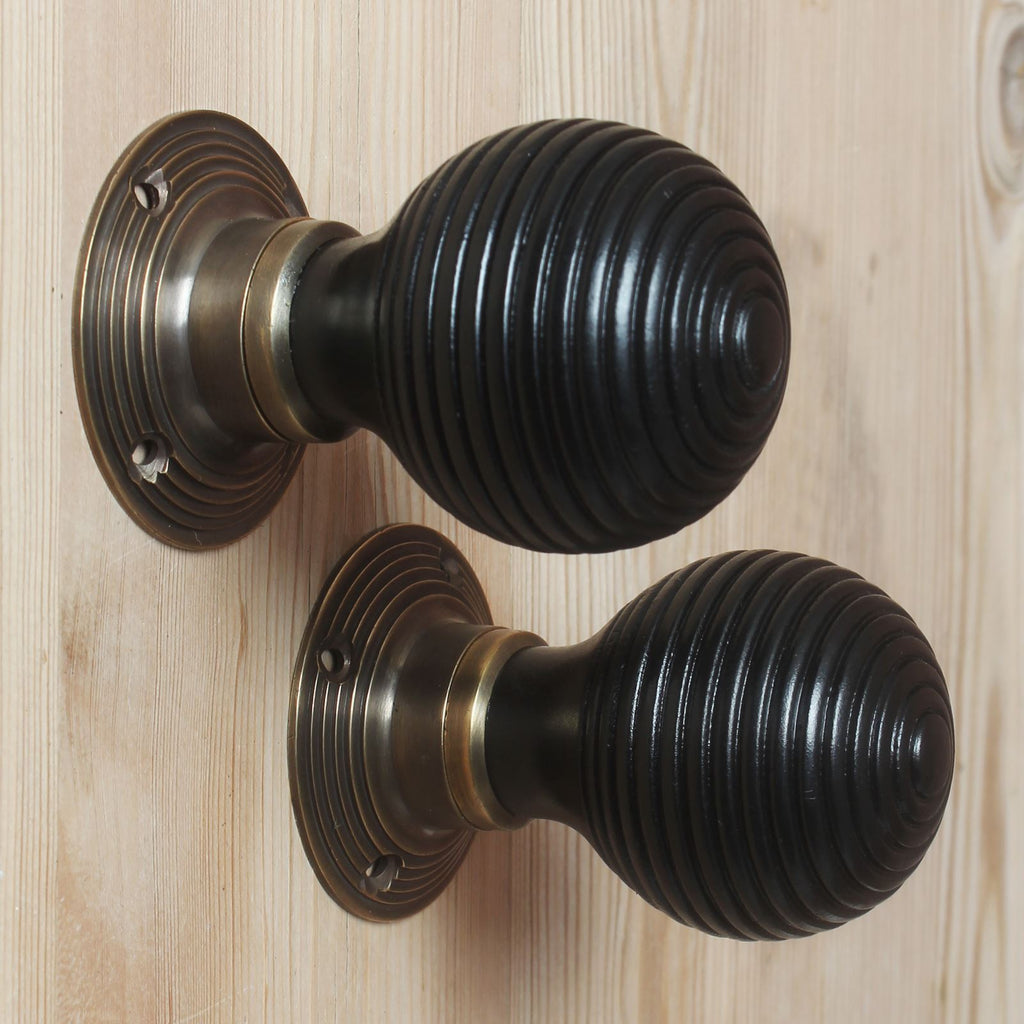 Wooden Beehive Mortice/Rim Door Knob Set-Door Knobs-Yester Home