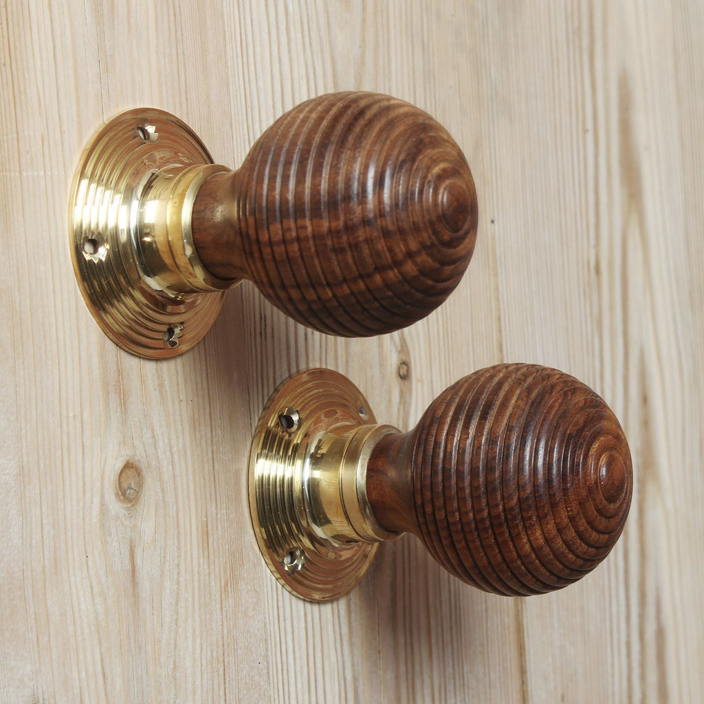 Wooden Beehive Mortice/Rim Door Knob Set-Door Knobs-Yester Home