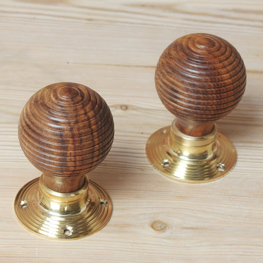 Wooden Beehive Mortice/Rim Door Knob Set-Door Knobs-Yester Home