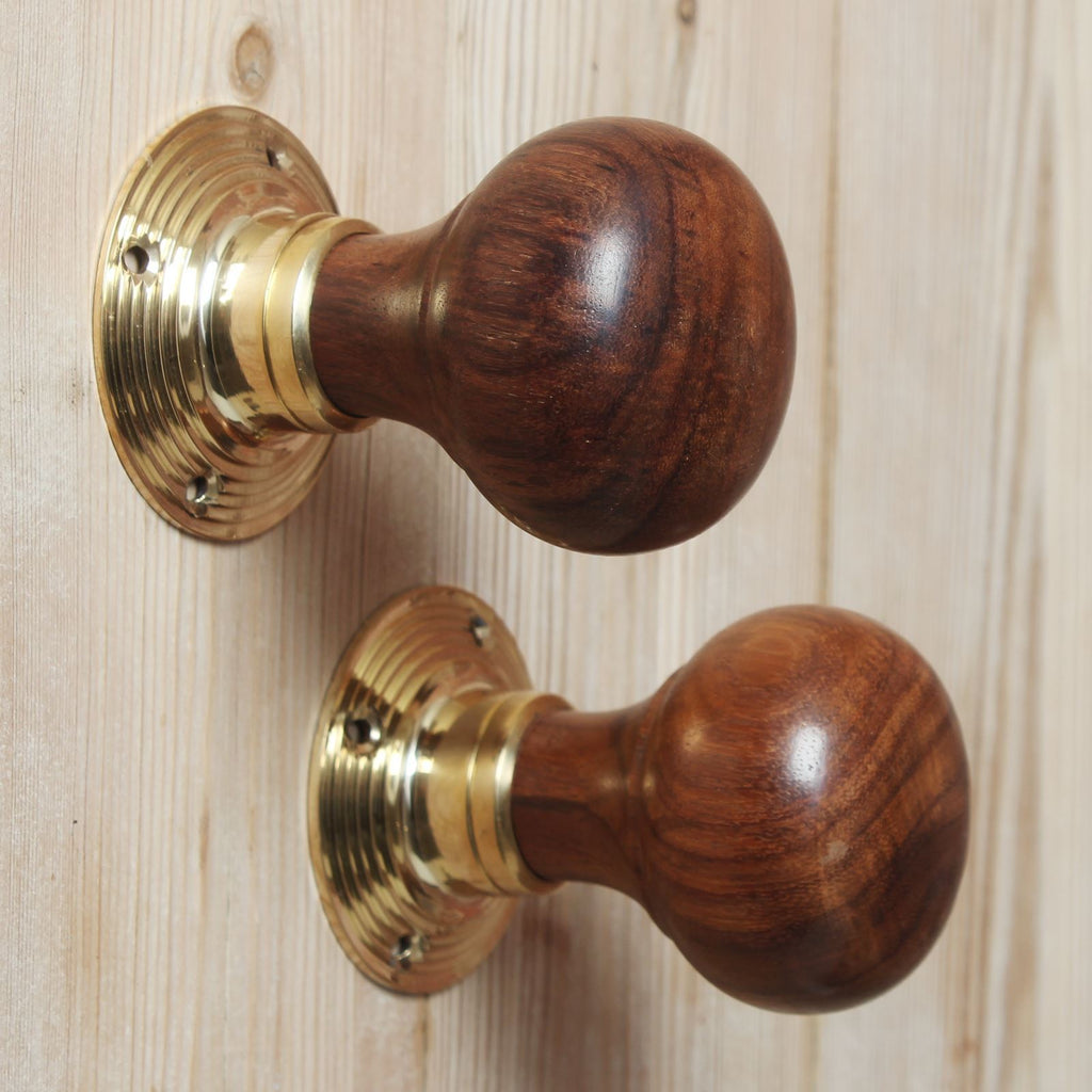 Wooden Bun Mortice/Rim Knob Set-Door Knobs-Yester Home